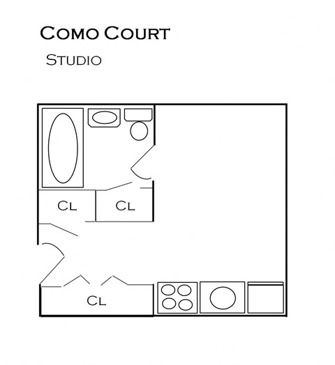 Floor plan for studio, 1 bath, 500 sqft